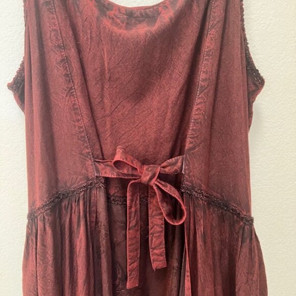 Vintage Renaissance Medieval Maxi Flowy Dress Maroon & Black Flocked Floral 1x - Picture 5 of 10